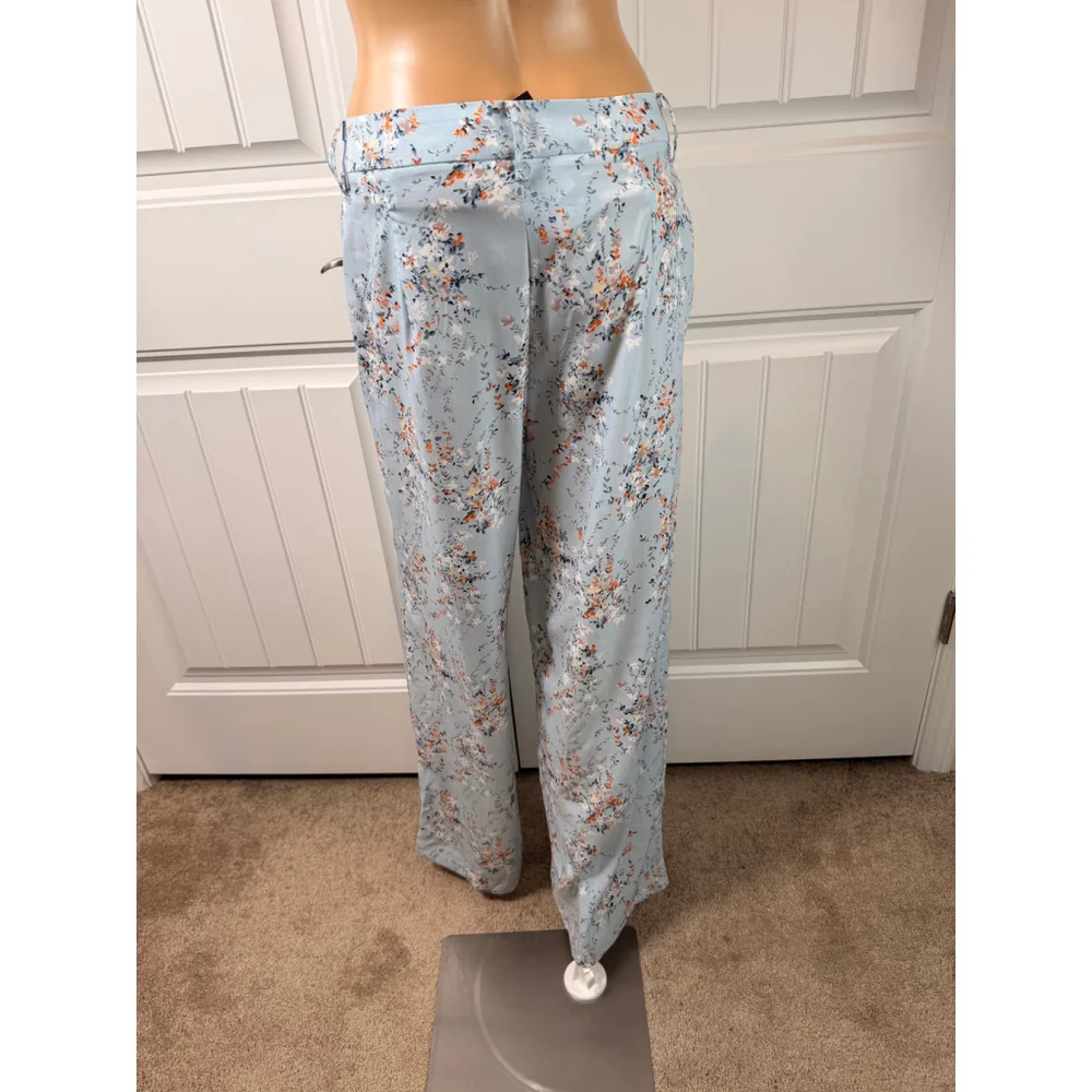 Women's Nasty Gal Size 8 Light Blue Floral Trousers Wide Leg Cottagecore Peasant